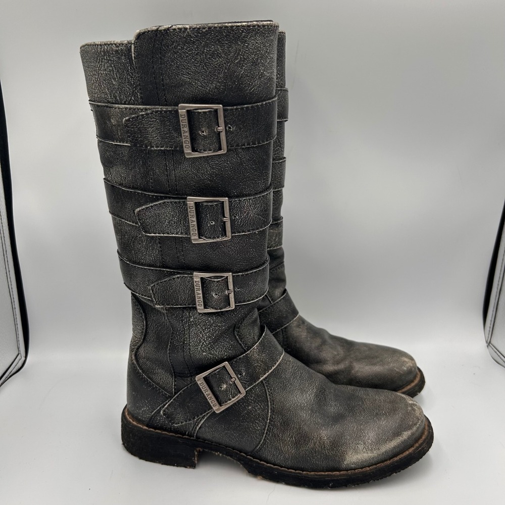 Durango RD0558 Womens 8.5M Distressed Ivory Metallic 14in Harness Buckle Boots